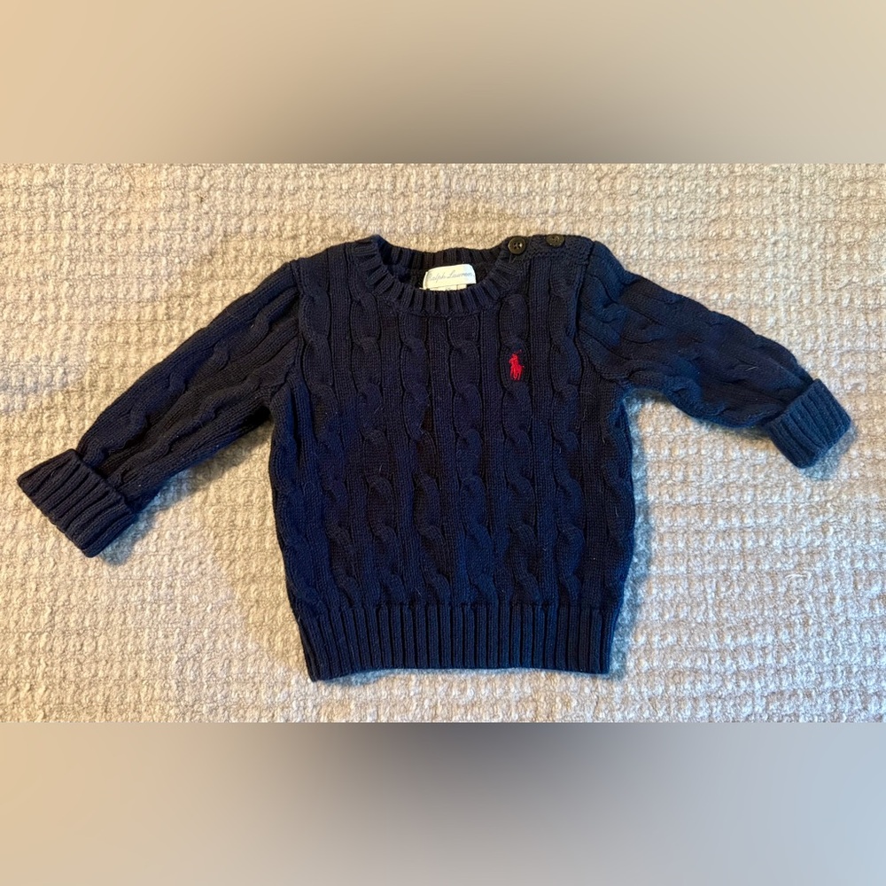 Ralph Lauren cable-knit cotton navy blue sweater 6 months